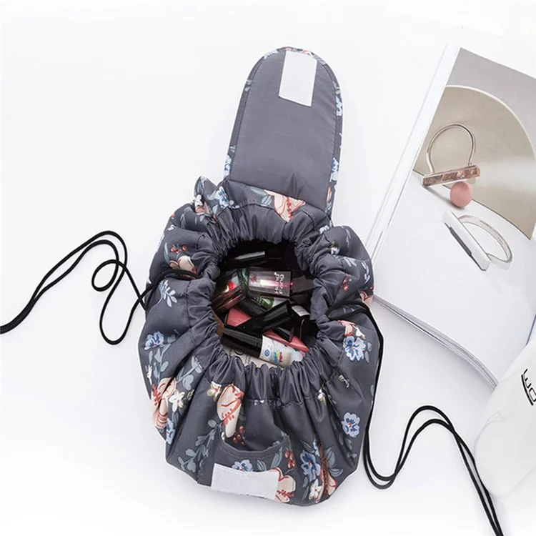 Portable Travel Toiletry Bag Drawstring Makeup Cosmetics Storage Bag with Magic Tape Lid - Pink/Stripe