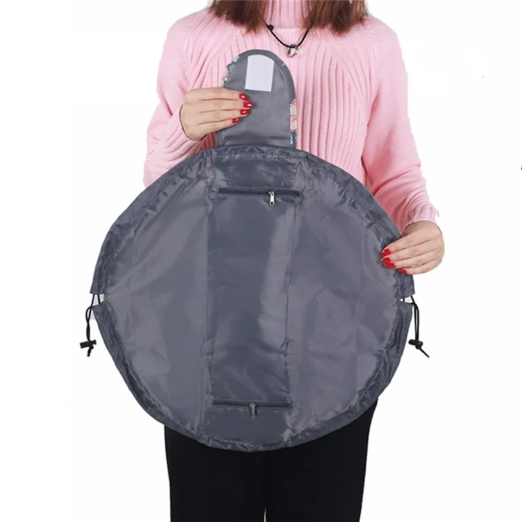 Portable Travel Toiletry Bag Drawstring Makeup Cosmetics Storage Bag with Magic Tape Lid - Black