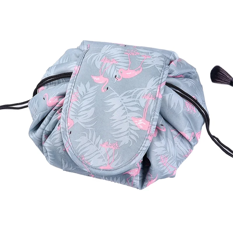 Portable Travel Toiletry Bag Drawstring Makeup Cosmetics Storage Bag with Magic Tape Lid - Sky Blue/Bird