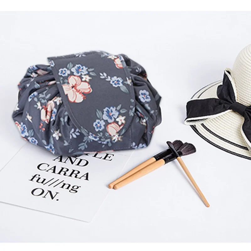 Portable Travel Toiletry Bag Drawstring Makeup Cosmetics Storage Bag with Magic Tape Lid - Sky Blue/Bird