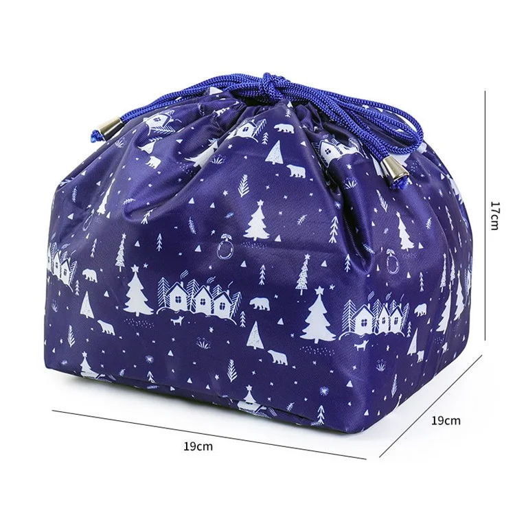 Portable Travel Drawstring Toiletry Bag Nylon Makeup Cosmetics Storage Bag - Christmas Blue