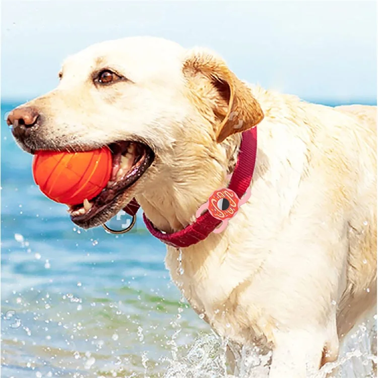 Doughnut Silicone Cover for AirTag Bluetooth-compatible Tracker Protective Case for Dogs/Cats Pets (Size: L) - Brown