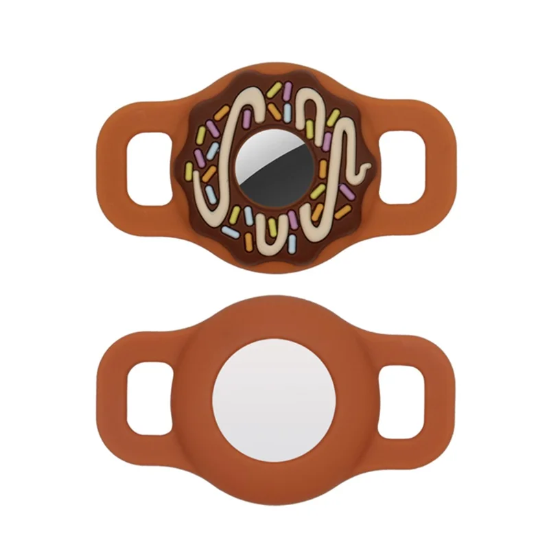 Doughnut Silicone Cover for AirTag Bluetooth-compatible Tracker Protective Case for Dogs/Cats Pets (Size: S) - Brown