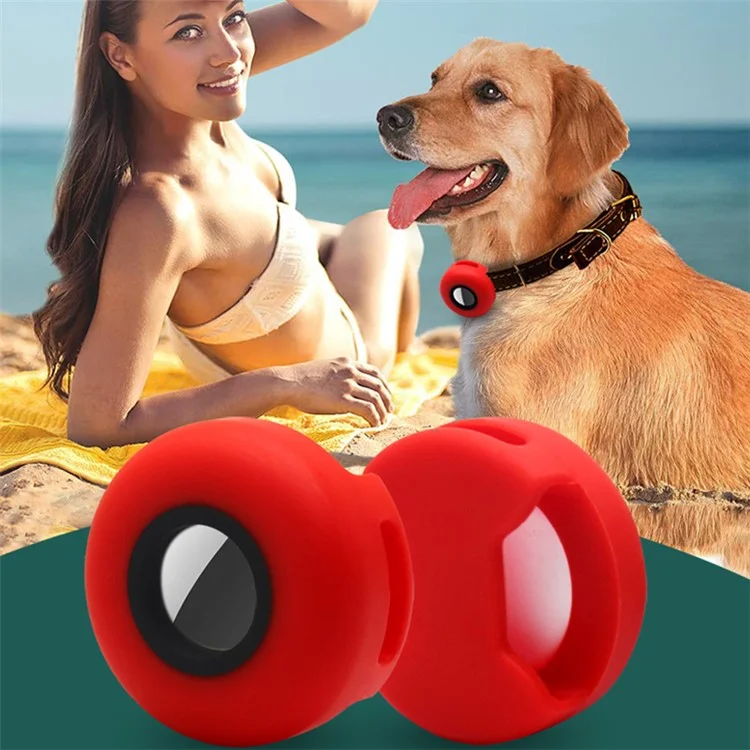 Für Apple Airtag Silicon Case Haustierhund-tracker-lokator Anti-verlust-deckungsschutz, Größe L - Violett / Rot