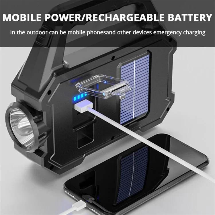 2205A Multifunctional Solar Flashlight USB Rechargeable LED Torch Light Portable Waterproof Solar Light Support Charging Cell Phone for Camping Hiking