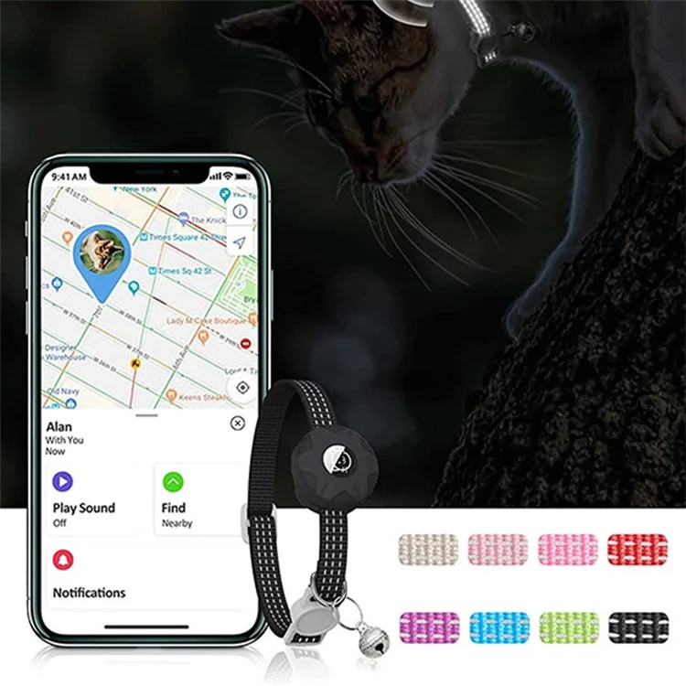 Compatível Com Capa de Silicone Airtag Reflexivo Collar Bluetooth Rastreador de Proteção Tampa de Proteção Com Sino - Verde Luminoso