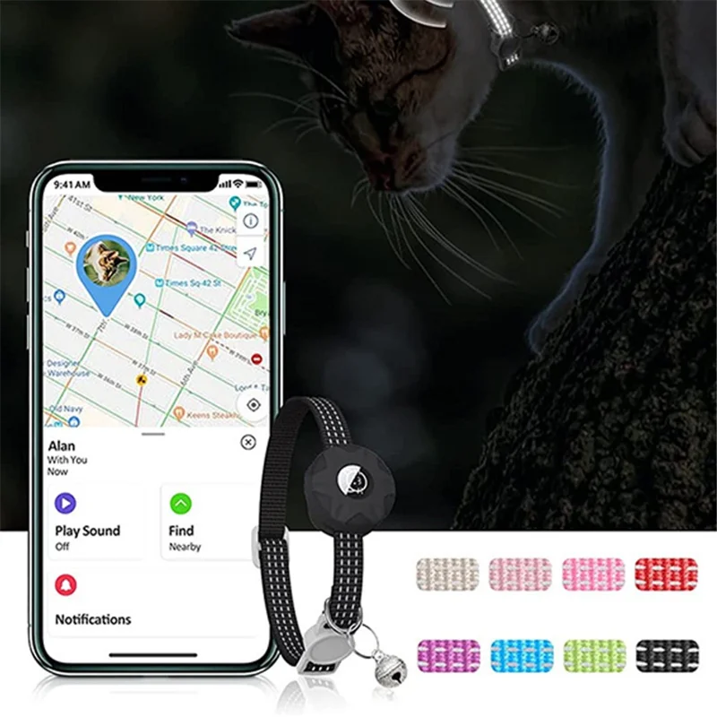 Funda de silicona compatible con AirTag, collar para mascotas reflectante, funda protectora con campana compatible con Bluetooth - morado