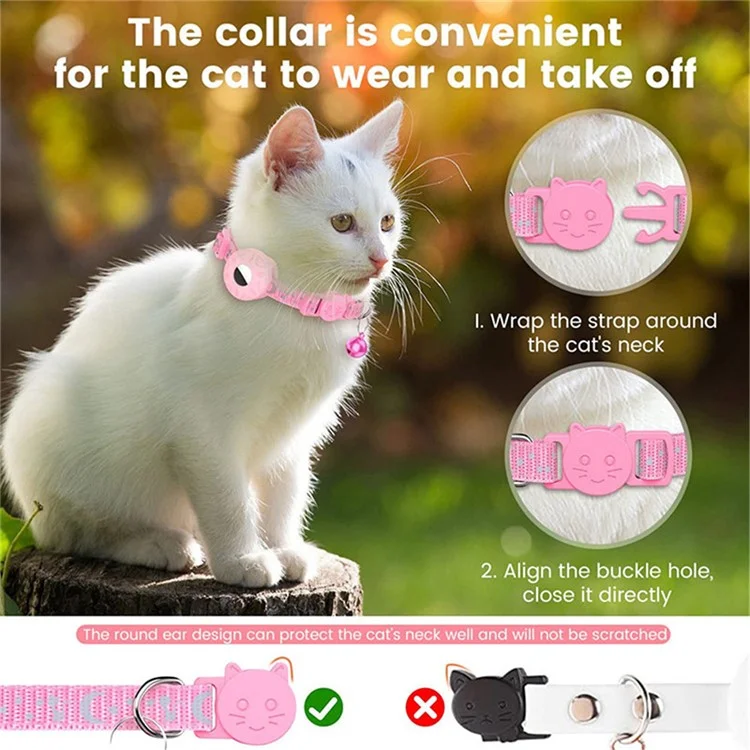 For AirTag Silicone Case Reflective Pet Collar GPS Tracker Protective Cover with Bell - Pink