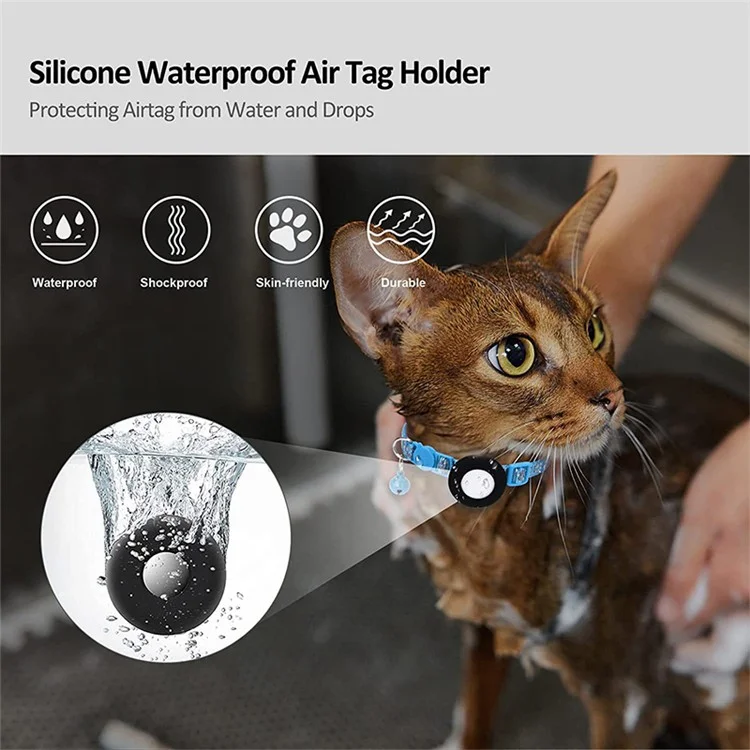 Funda de silicona para AirTag con diseño de patitas reflectante, collar GPS para mascotas con cascabel - Azul cielo