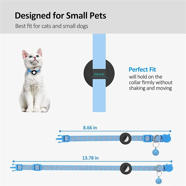 For AirTag Silicone Case Paw Pattern Reflective Pet Collar GPS Tracker Protective Cover with Bell - Sky Blue