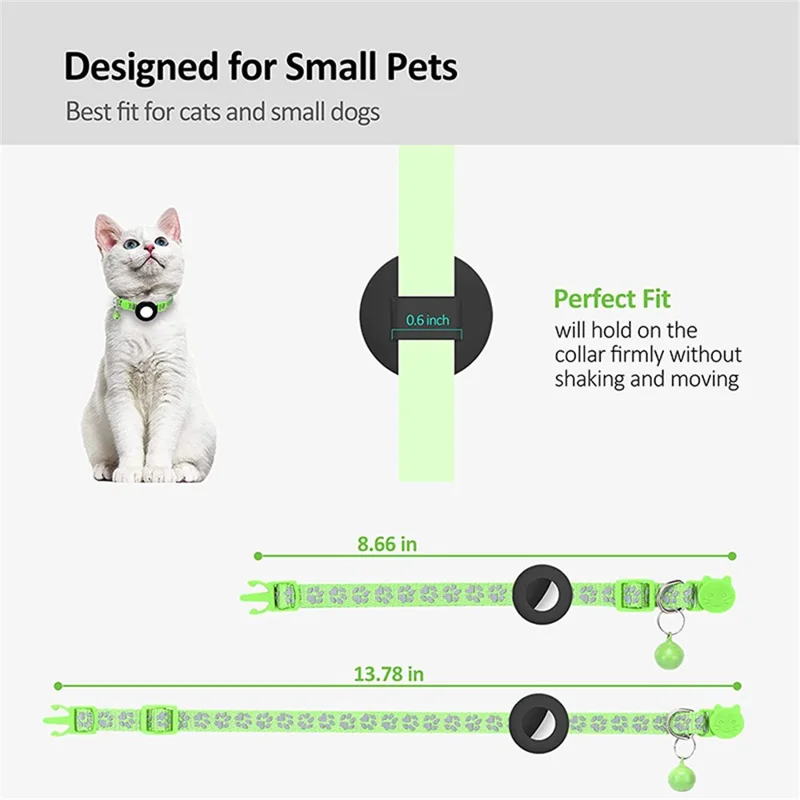 For AirTag Silicone Case Paw Pattern Reflective Pet Collar GPS Tracker Protective Cover with Bell, with Front Back Film Set - Light Green