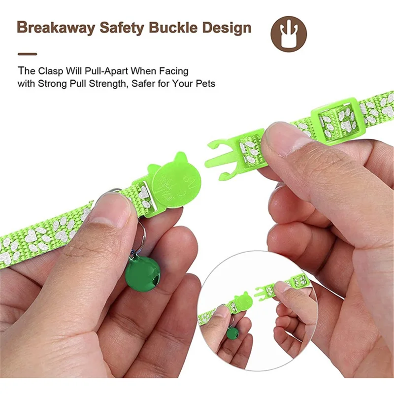For AirTag Silicone Case Paw Pattern Reflective Pet Collar GPS Tracker Protective Cover with Bell, with Front Back Film Set - Light Green