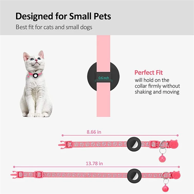 For AirTag Silicone Case Paw Pattern Reflective Pet Collar GPS Tracker Protective Cover with Bell - Rose