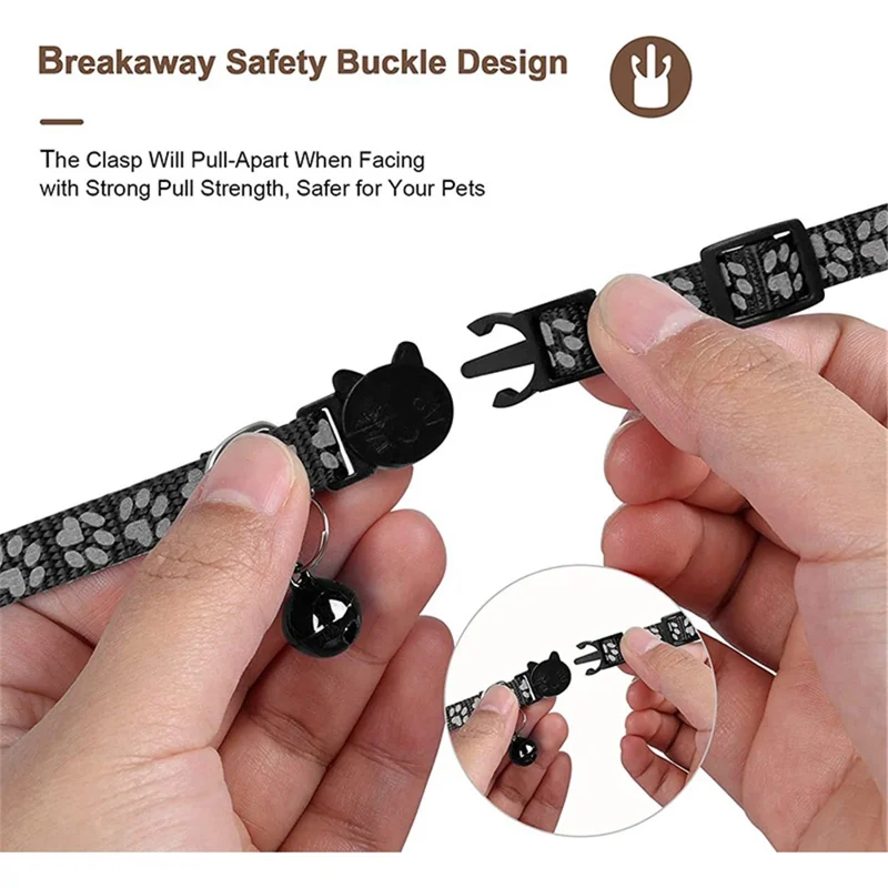 For AirTag Silicone Case Paw Pattern Reflective Pet Collar GPS Tracker Protective Cover with Bell, with Front Back Film Set - Black