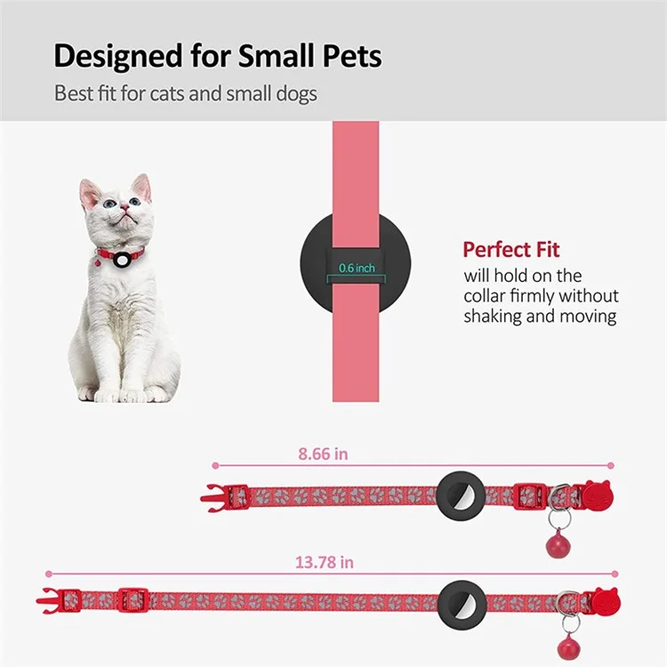 For AirTag Silicone Case Paw Pattern Reflective Pet Collar GPS Tracker Protective Cover with Bell - Red