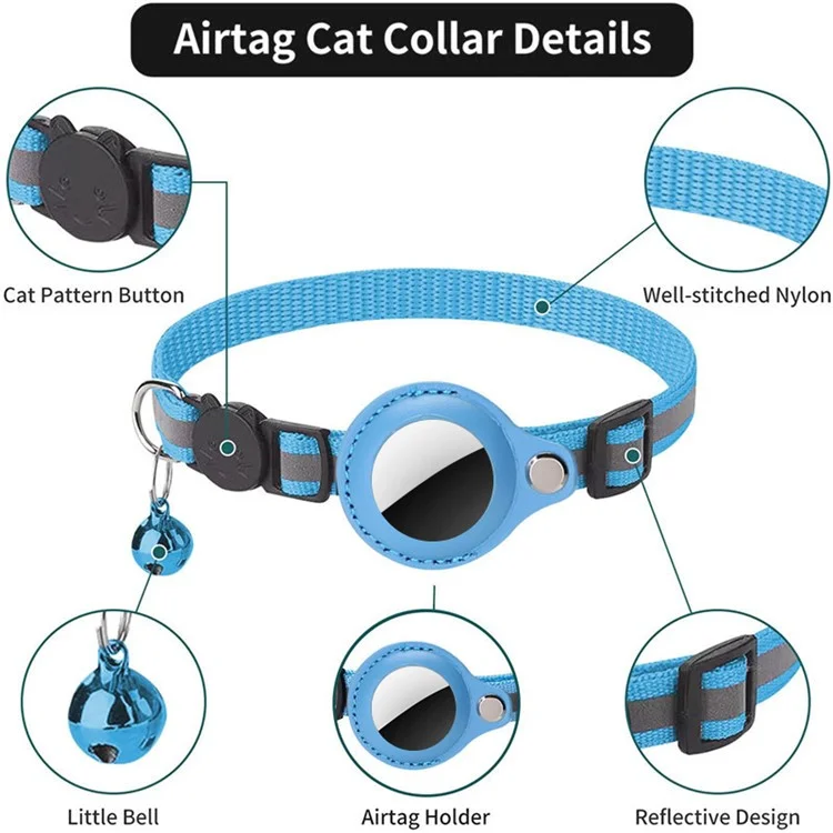 For AirTag PU Leather Case Reflective Pet Collar GPS Tracker Protective Cover with Bell - Purple