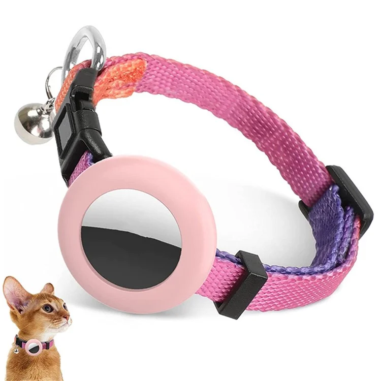 Compatible with AirTag Silicone Case Pet Cat Collar GPS Tracker Protective Cover with Bell, with Front Back Film Set - Gradient Orange