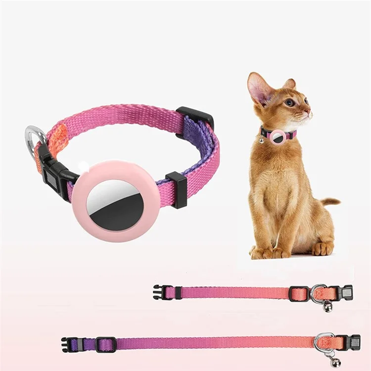 Compatible with AirTag Silicone Case Pet Cat Collar GPS Tracker Protective Cover with Bell, with Front Back Film Set - Gradient Orange