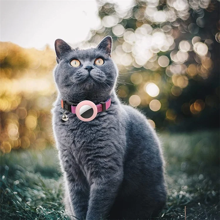 Compatible with AirTag Silicone Case Pet Cat Collar GPS Tracker Protective Cover with Bell, with Front Back Film Set - Gradient Orange