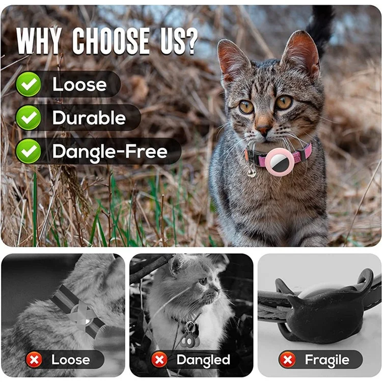 Compatible with AirTag Silicone Case Pet Cat Collar GPS Tracker Protective Cover with Bell, with Front Back Film Set - Gradient Orange