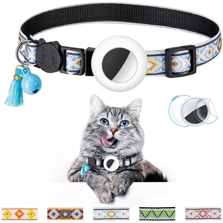 Waterproof Silicone Case for AirTag Adjustable Pet Collar GPS Cat Collar with Tassel / Film - White