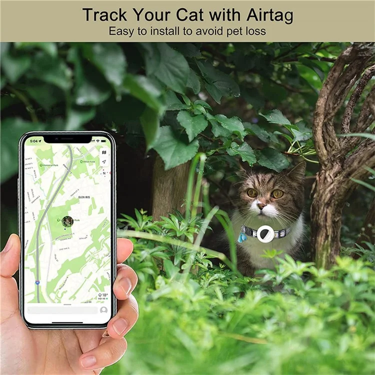 Waterproof Silicone Case for AirTag Adjustable Pet Collar GPS Cat Collar with Tassel / Film - White
