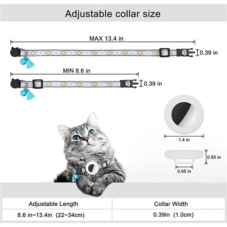 Waterproof Silicone Case for AirTag Adjustable Pet Collar GPS Cat Collar with Tassel / Film - White