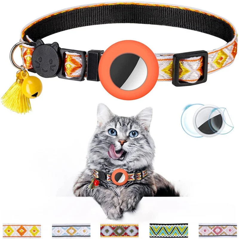 Waterproof Silicone Case for AirTag Adjustable Pet Collar GPS Cat Collar with Tassel / Film - Orange