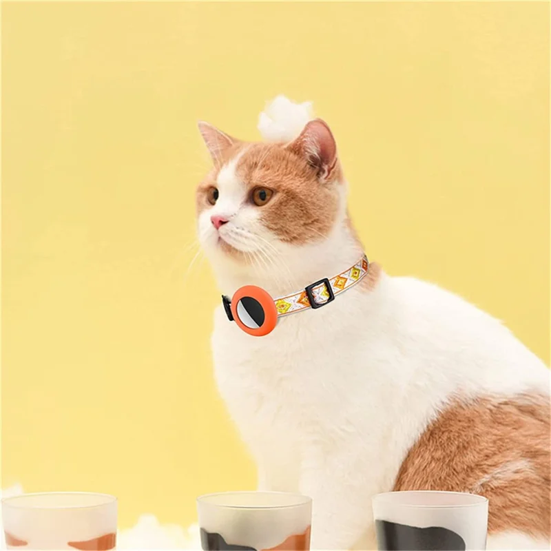 Waterproof Silicone Case for AirTag Adjustable Pet Collar GPS Cat Collar with Tassel / Film - Orange