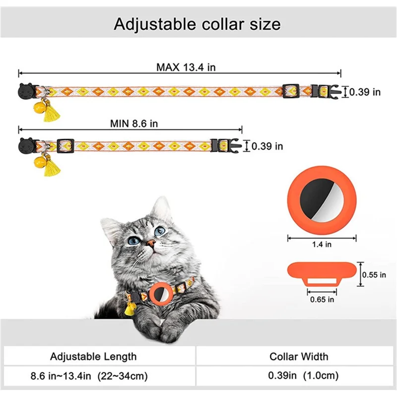 Waterproof Silicone Case for AirTag Adjustable Pet Collar GPS Cat Collar with Tassel / Film - Orange