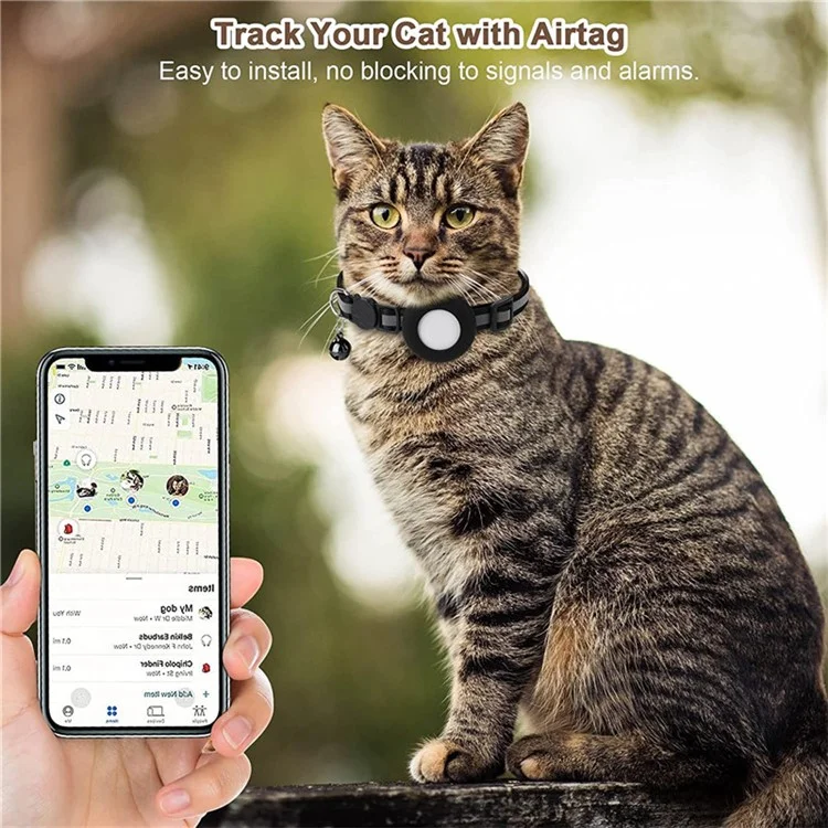 Custodia in Silicone per AirTag Collare per Animali Domestici Riflettente GPS Tracker Cover con Campanello e Ciondolo a Forma di Pesce - Blu