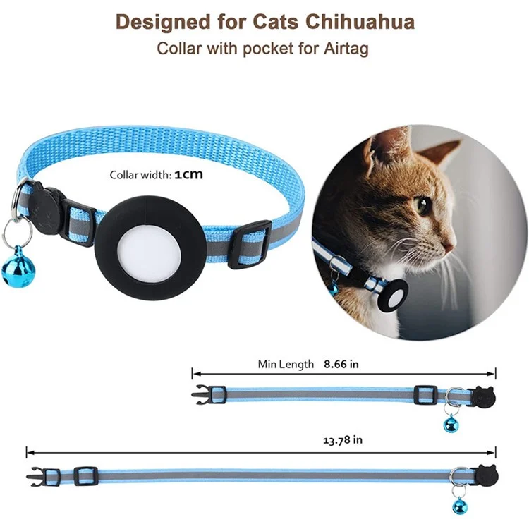 Custodia in Silicone per AirTag Collare per Animali Domestici Riflettente GPS Tracker Cover con Campanello e Ciondolo a Forma di Pesce - Blu