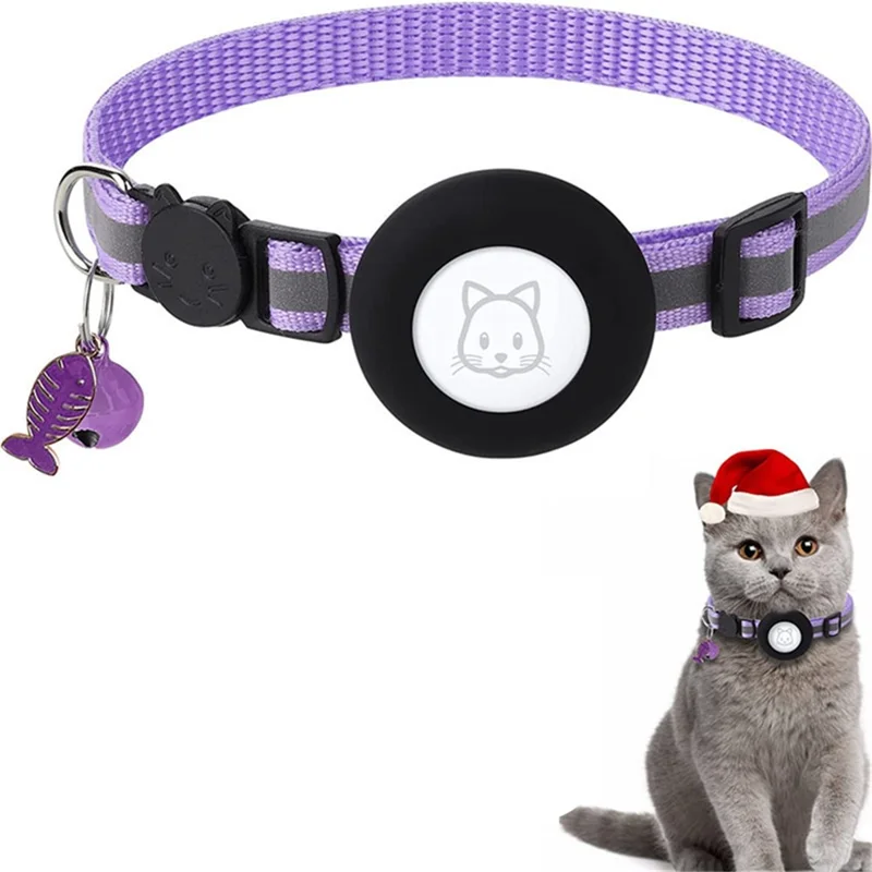 Custodia in silicone per AirTag Reflective Pet Collar GPS Tracker Cover con campanello e ciondolo a forma di pesce - Viola