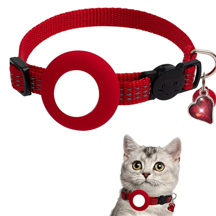 Para Airtag Pet Collar GPS Tracker Silicone Protective Cover Com Pingente de Sino e Forma de Coração - Vermelho