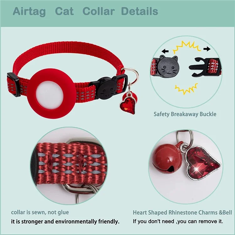 Силиконовый защитный чехол для трекера GPS AirTag Pet Collar с колокольчиком и подвеской в форме сердца - Красный