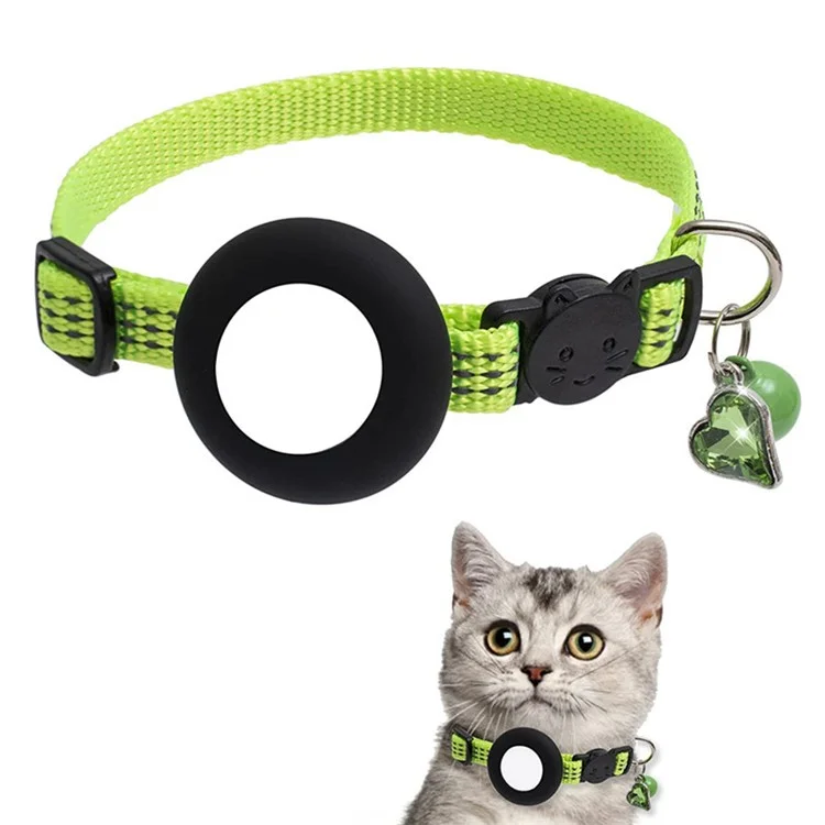 Pour AirTag Pet Collar GPS Tracker Silicone Protective Couvercle Avec Une Cloche et un Pendentif en Forme de Cœur - Vert