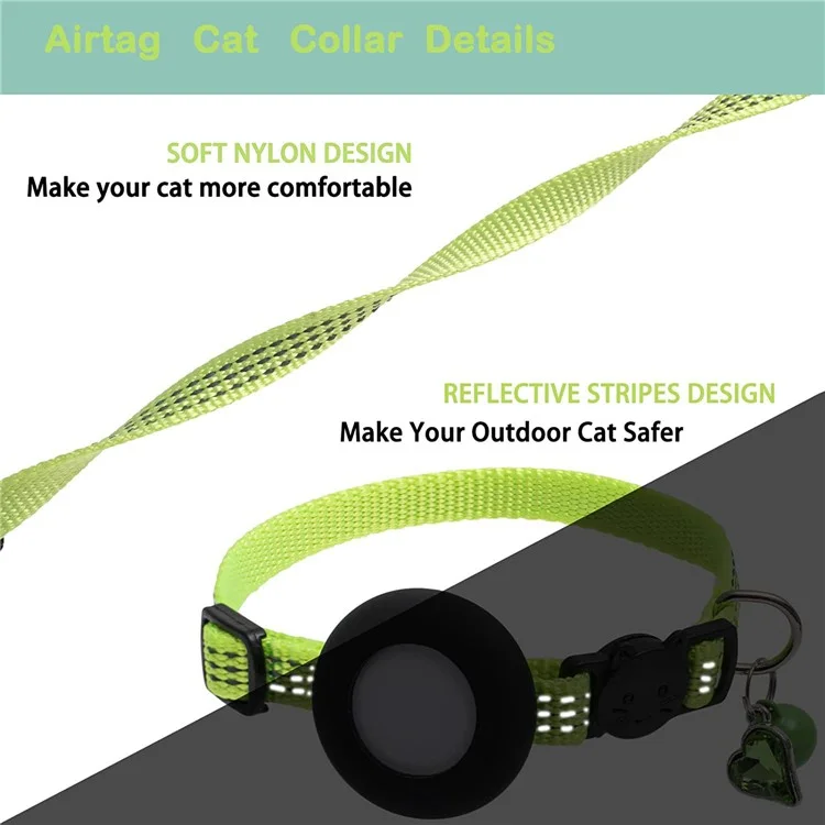 Pour AirTag Pet Collar GPS Tracker Silicone Protective Couvercle Avec Une Cloche et un Pendentif en Forme de Cœur - Vert