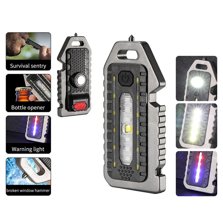 W5135 Mini COB Flashlight Rechargeable Light Whistle Emergency Survival Window Keychain Flashlight