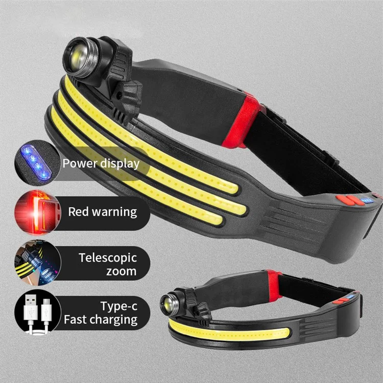 W694-3 COB Mini LED Head Light Regolabile Multi-Funzione Lampada da Testa Outdoor Fascia Lampada con Avviso Rosso