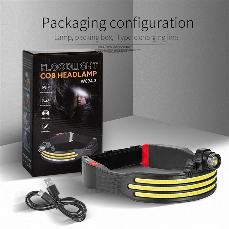 W694-3 COB Mini LED Head Light Regolabile Multi-Funzione Lampada da Testa Outdoor Fascia Lampada con Avviso Rosso