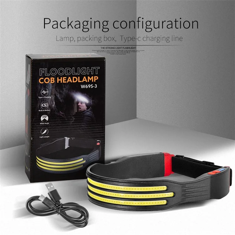 W695-3 Mini LED Headlight Multi-Function COB Headlamp with Red Warning Outdoor Headband Light
