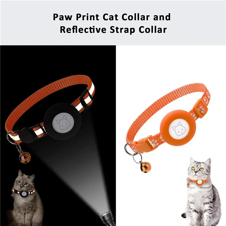 2Pcs / Set Protective Case for AirTag Reflective Nylon Pet Collar GPS Tracker Silicone Cover with Bell - Orange