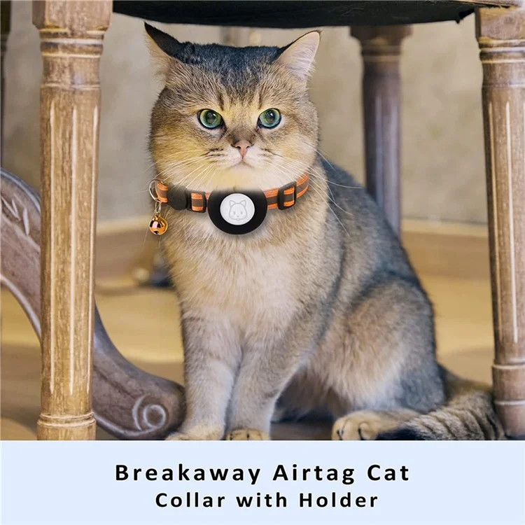 Étui de protection 2 pièces / Ensemble pour traceur GPS de collier pour animaux de compagnie en nylon réfléchissant AirTag - Couvercle en silicone avec cloche - Jaune