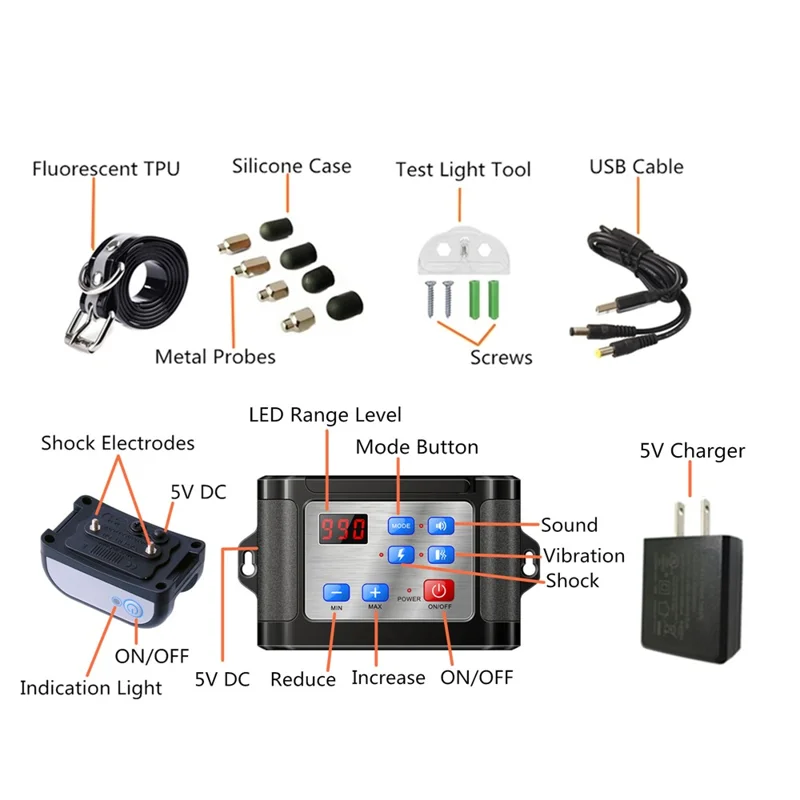 Sistema de cerca elétrica sem fio para cães 888, treinamento de animais de estimação, colar recarregável, 1 transmissor + 1 receptor - Plug EUA 