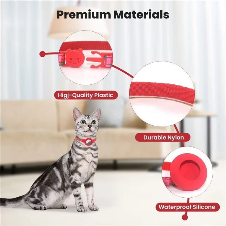 Étui en silicone pour localisateur AirTag, motif de fruits, traceur GPS, collier réglable pour animaux de compagnie avec cloche - Rouge