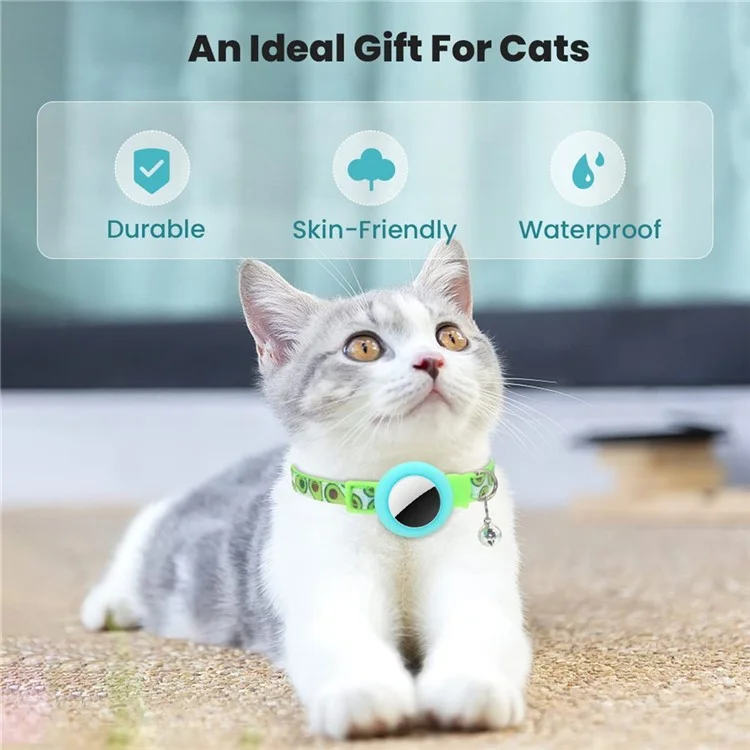 Silikongehäuse Für Airtag -locator Fruchtmuster GPS -tracker Einstellbarer Haustierkragen Mit Glocke - Grün