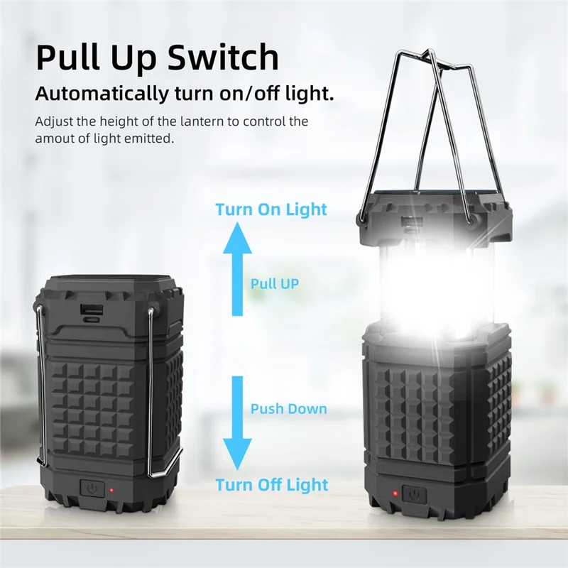 Portable Solar Hand Crank Camping Light 3000mAh Power Bank Outdoor Emergency Phone Charger - Black