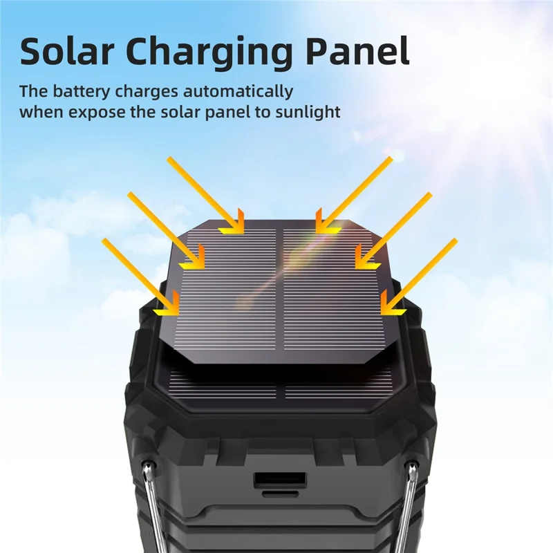 Portable Solar Hand Crank Camping Light 3000mAh Power Bank Outdoor Emergency Phone Charger - Black