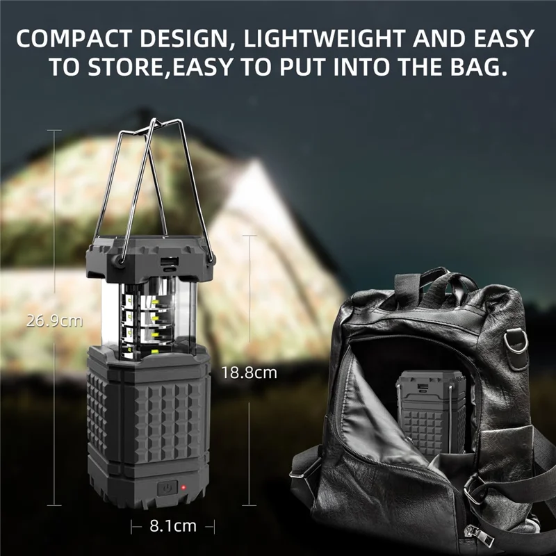 Portable Solar Hand Crank Camping Light 3000mAh Power Bank Outdoor Emergency Phone Charger - Black