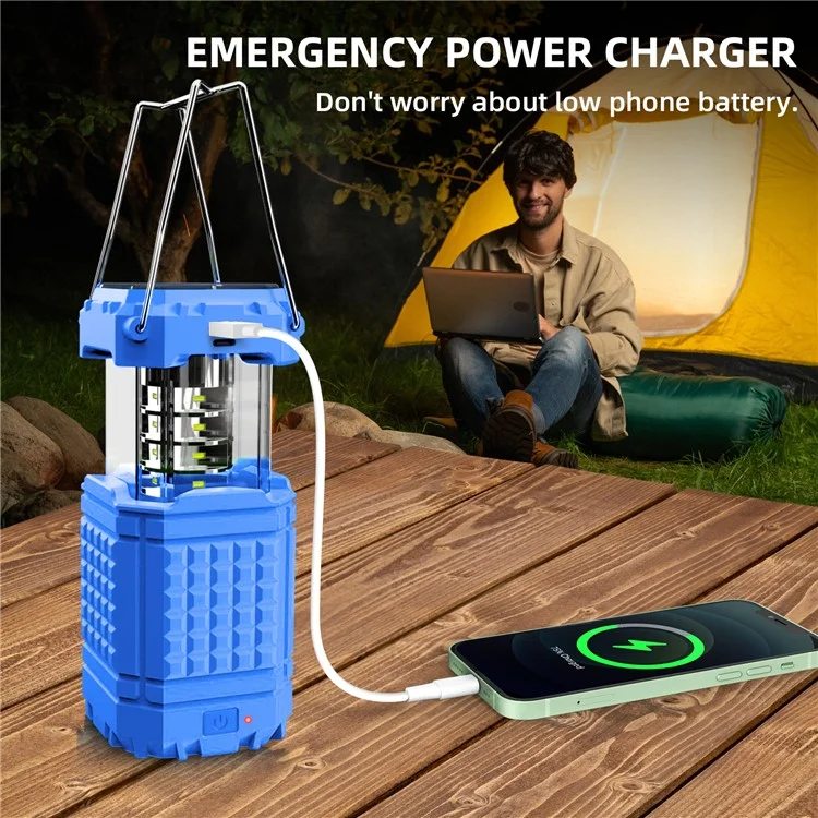 Портативный солнечный ручной фонарь с аккумулятором 3000 мАч, Power Bank, зарядное устройство для экстренной зарядки телефона на открытом воздухе - синий